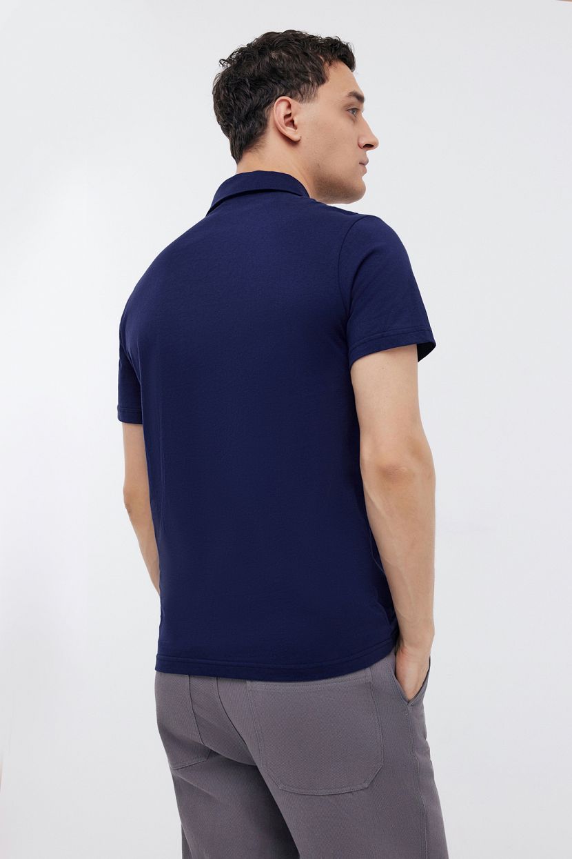 Однотонная футболка поло из хлопкового трикотажа (арт. BAON B7024004), размер L, цвет синий Однотонная футболка поло из хлопкового трикотажа (арт. BAON B7024004) - фото 3
