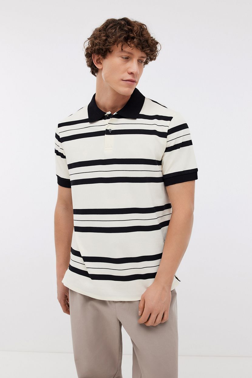Поло из трикотажа пике в полоску 3XL черный 3538₽