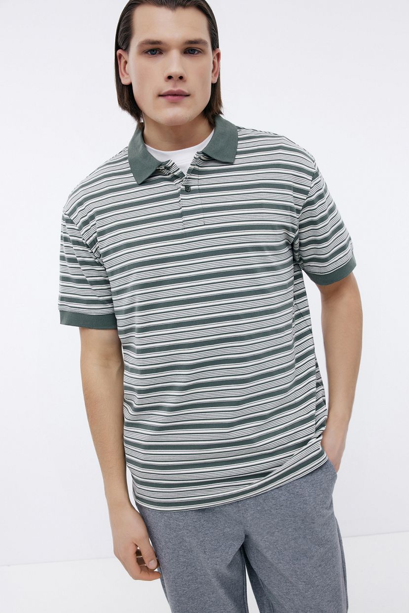 Хлопковое поло в полоску 3XL DEEP MOSS STRIPED 2999₽