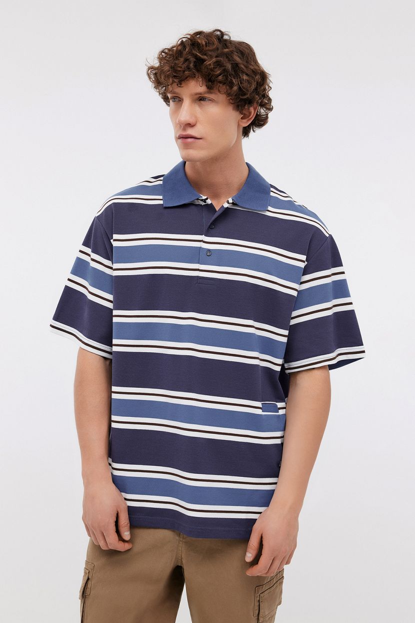 Поло из трикотажа оверсайз в полоску 3XL синий 3999₽