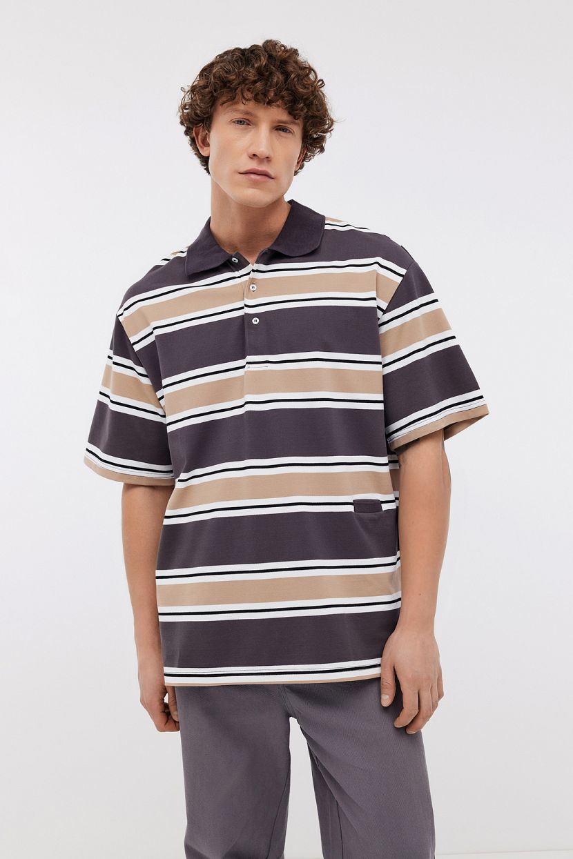 Поло из трикотажа оверсайз в полоску RAW UMBER STRIPED 3599₽