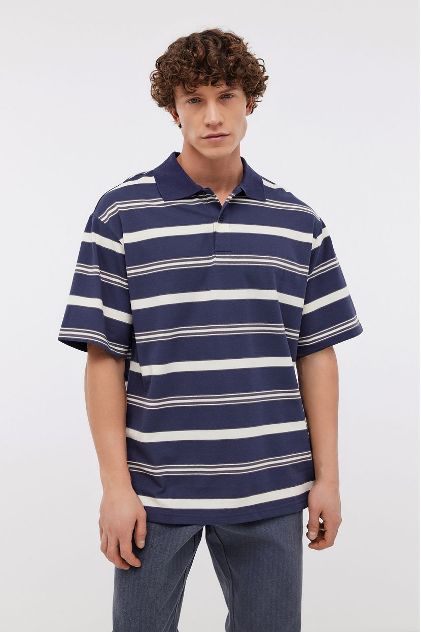 Поло трикотажное оверсайз в полоску 3XL синий 1709₽