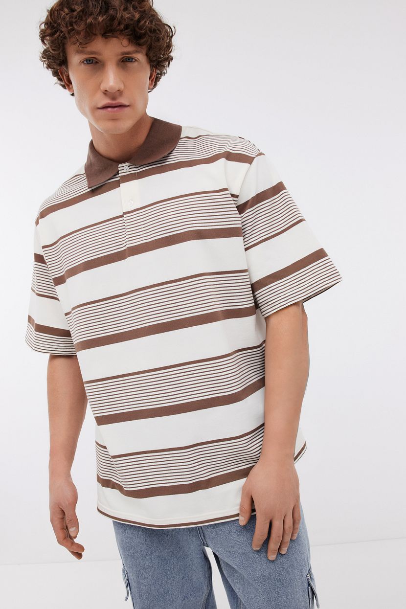 Поло трикотажное оверсайз в полоску RAW UMBER STRIPED 2799₽
