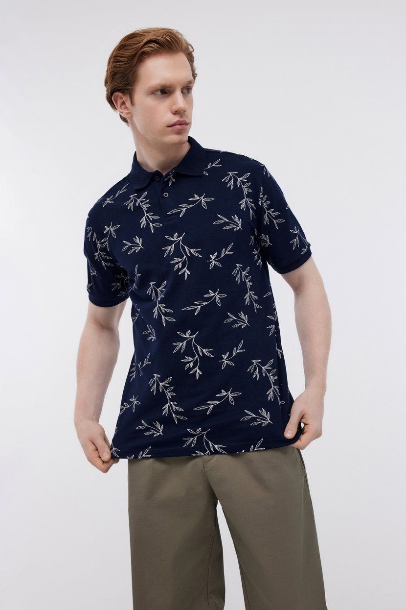 Трикотажное поло с принтом S синий 3199₽