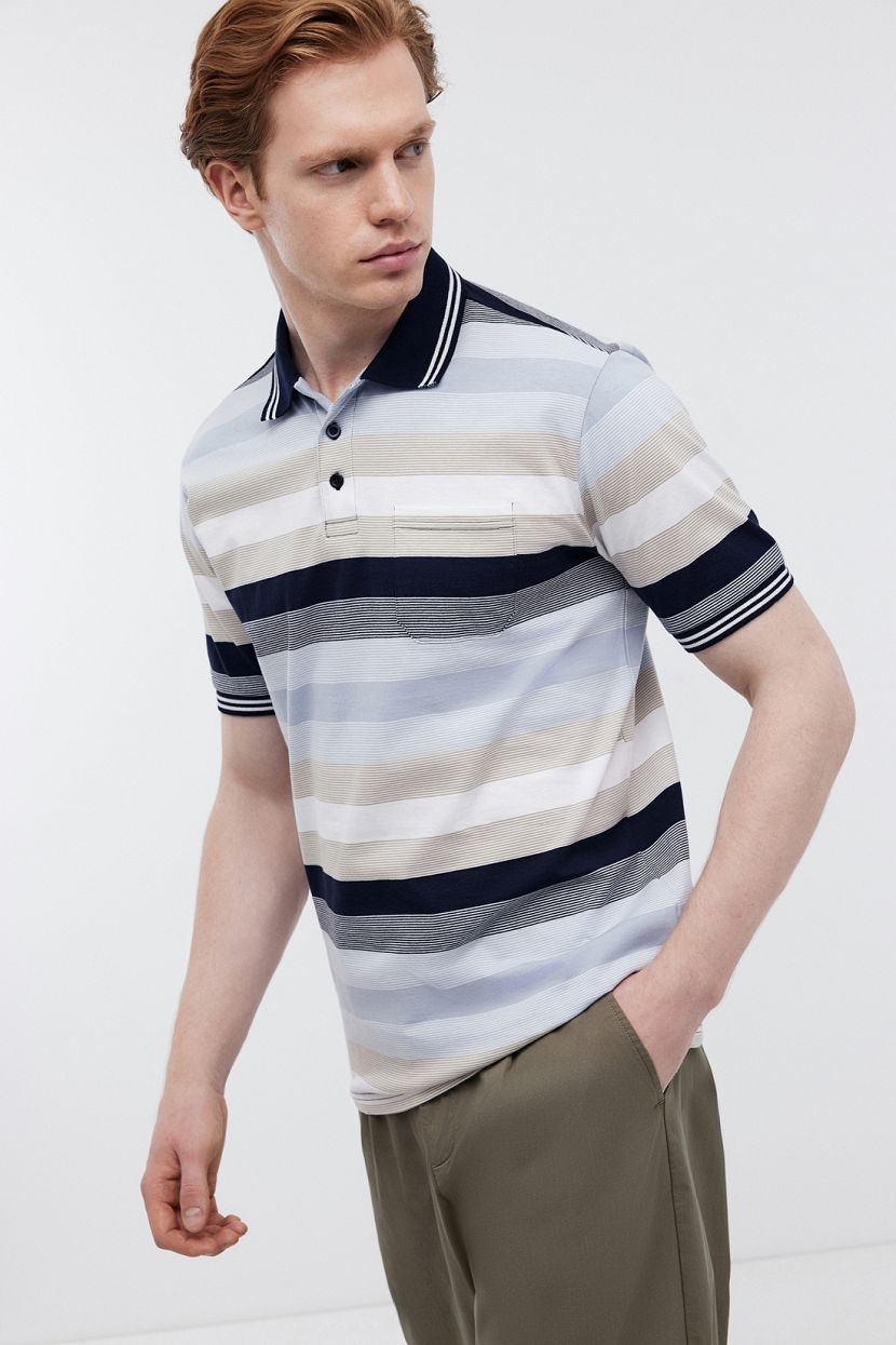 Трикотажное поло прямого кроя в полоску 3XL голубой 3199₽