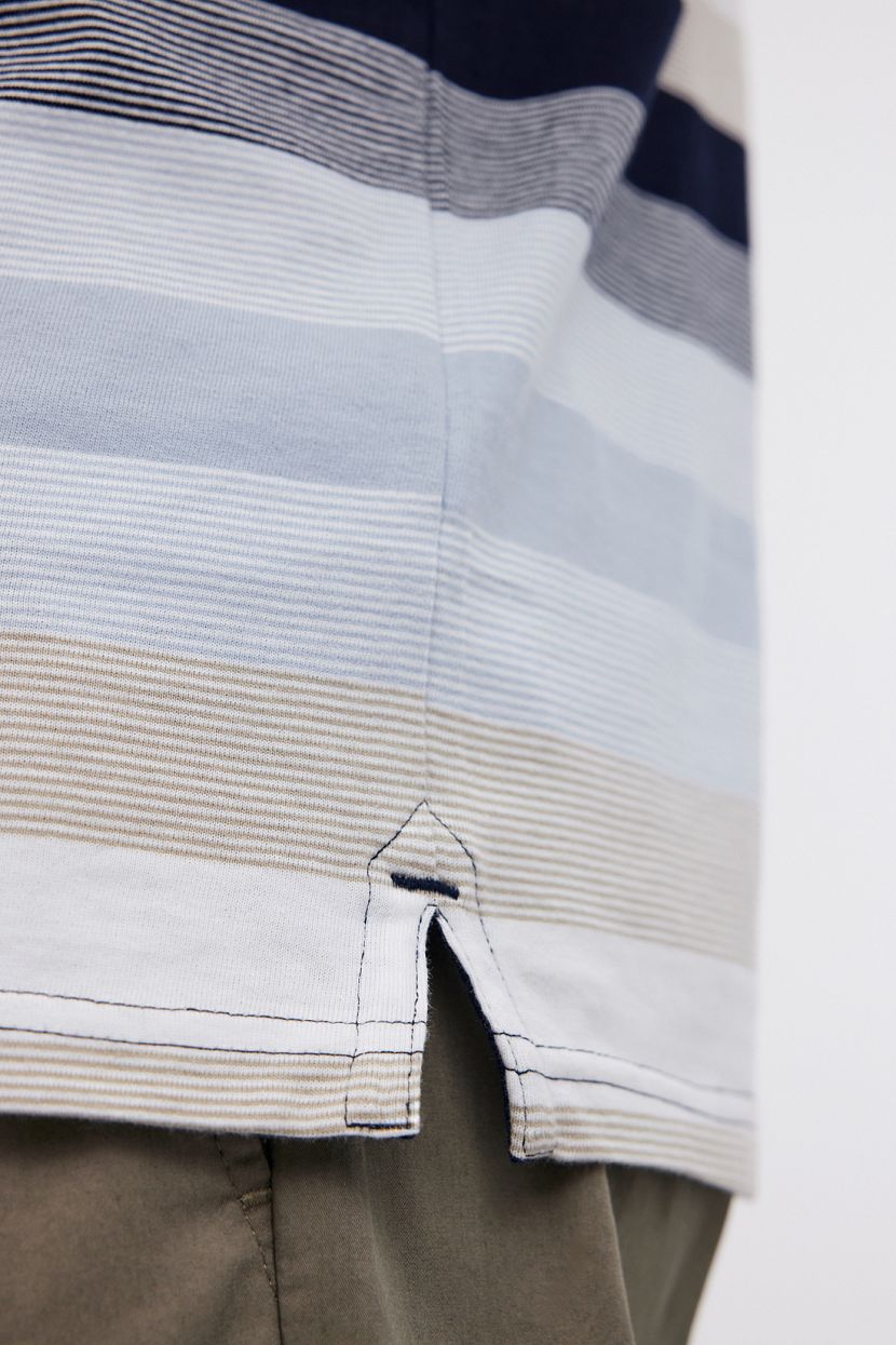 Трикотажное поло прямого кроя в полоску (арт. BAON B7024020), размер L, цвет голубой Трикотажное поло прямого кроя в полоску (арт. BAON B7024020) - фото 5