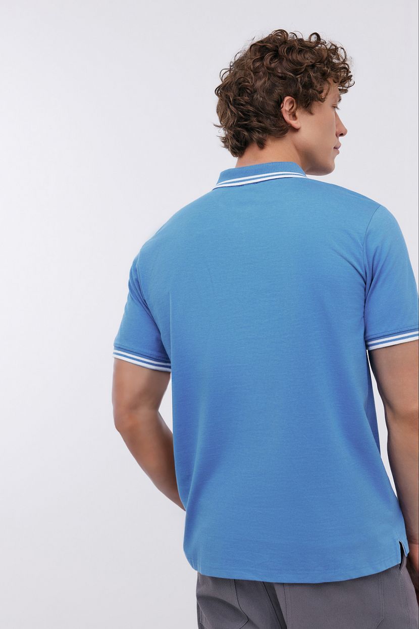 Трикотажная футболка поло с меланжевым эффектом (арт. BAON B7024201), размер L, цвет голубой Трикотажная футболка поло с меланжевым эффектом (арт. BAON B7024201) - фото 3