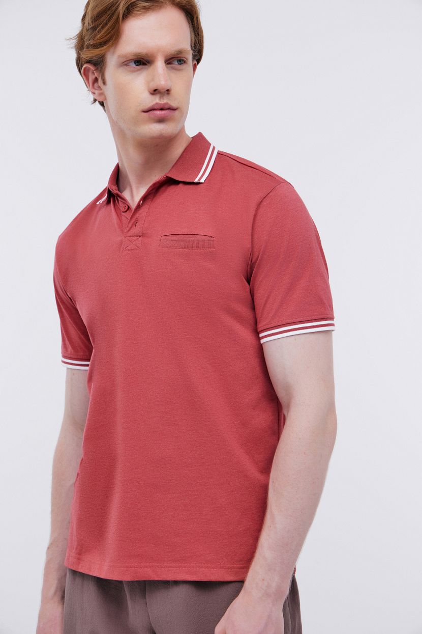 Трикотажная футболка поло с меланжевым эффектом, красный