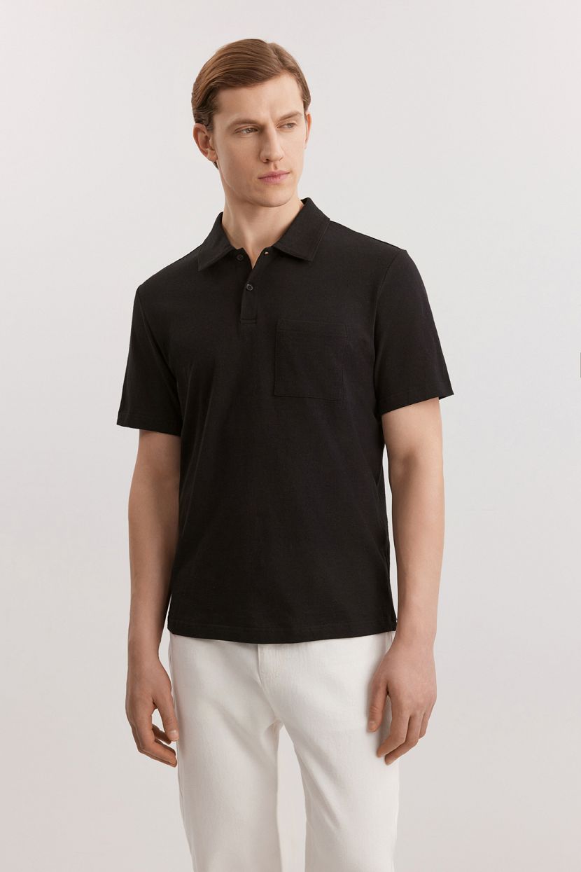 Поло из смесового льняного полотна, S, черный