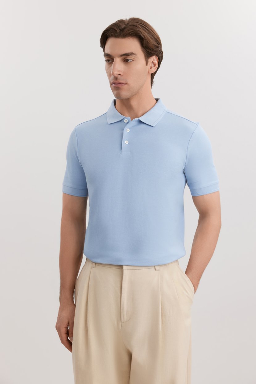 Хлопковое однотонное поло regular fit
