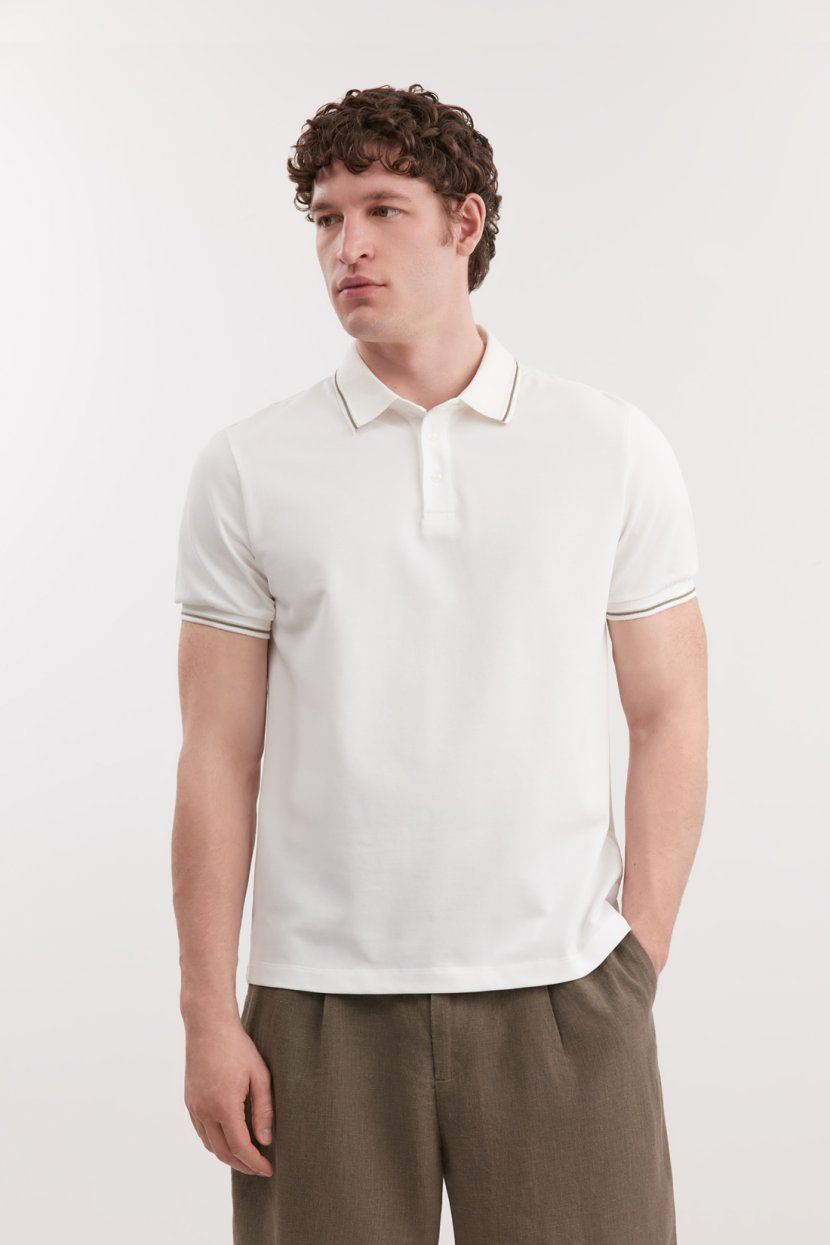 Поло из хлопкового пике с контрастной отделкой