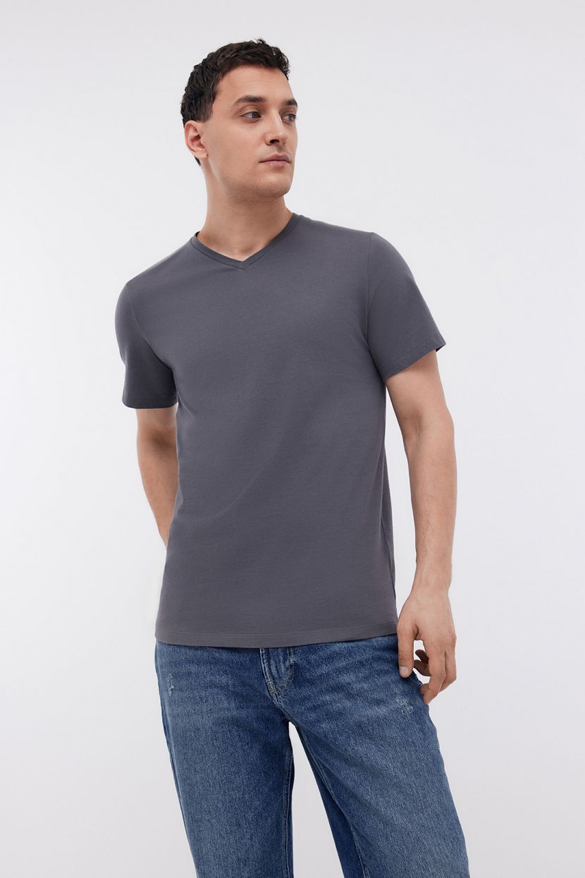Базовая футболка с V-вырезом REGULAR FIT, 3XL, серый