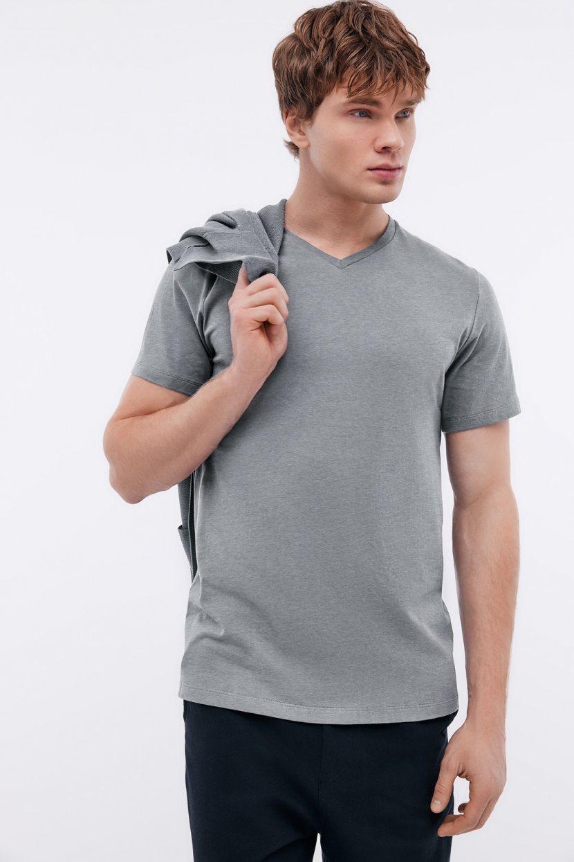 Базовая футболка с V-вырезом REGULAR FIT 3XL серый 1999₽