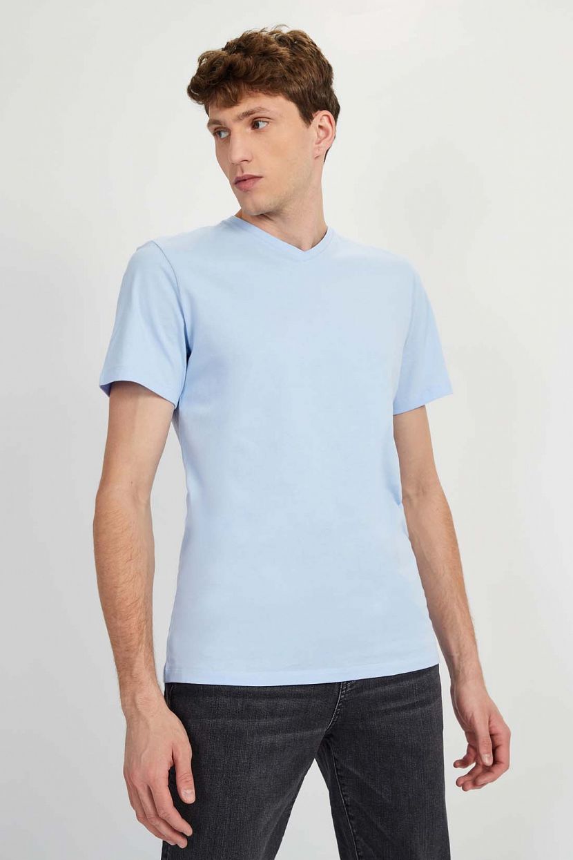 Базовая футболка с V-вырезом REGULAR FIT, XXL, голубой