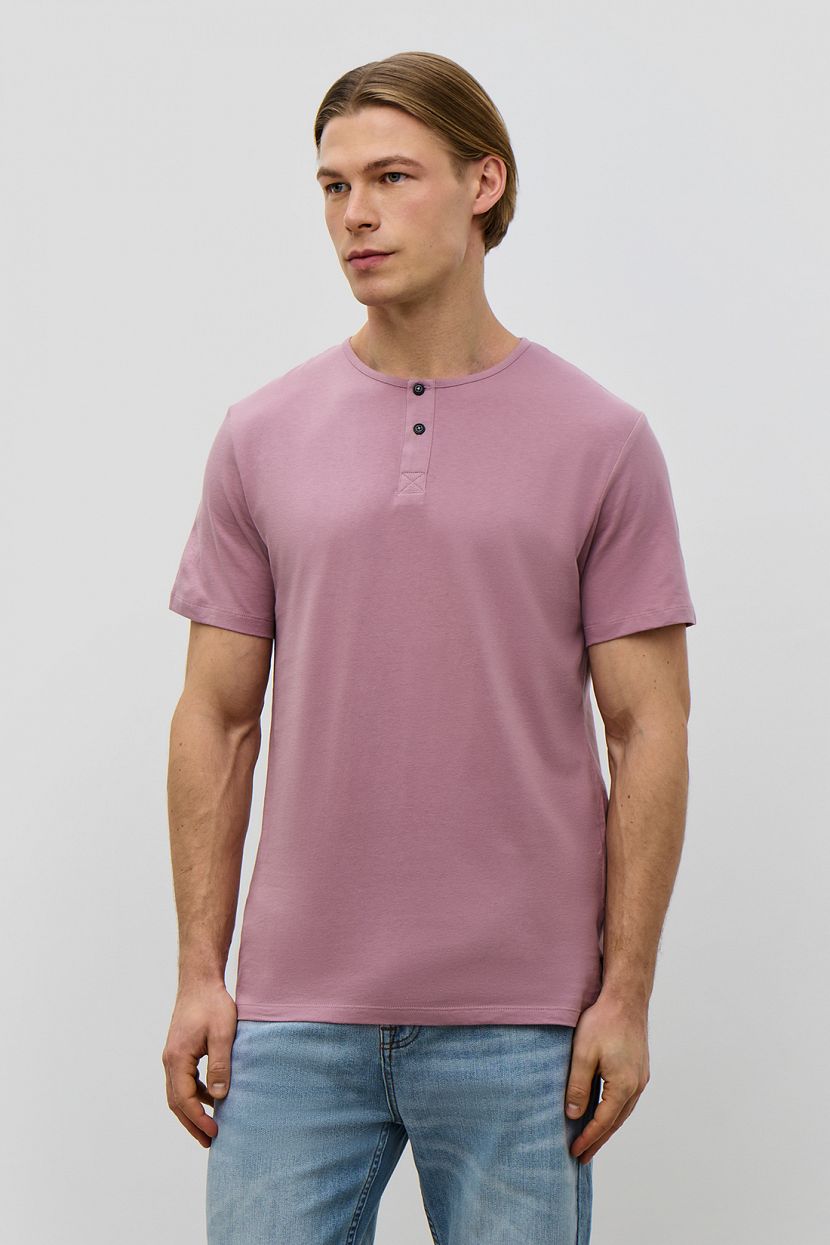 Базовая футболка с воротником-хенли REGULAR FIT, розовый