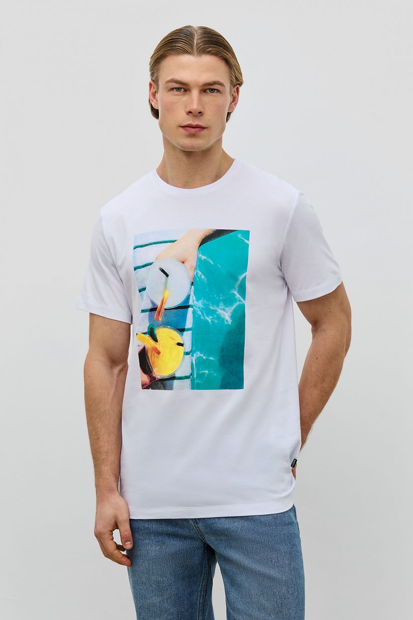 Хлопковая футболка прямого кроя с принтом, XXL, белый