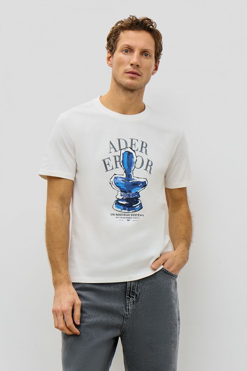 Хлопковая футболка прямого кроя с принтом, XXL, белый