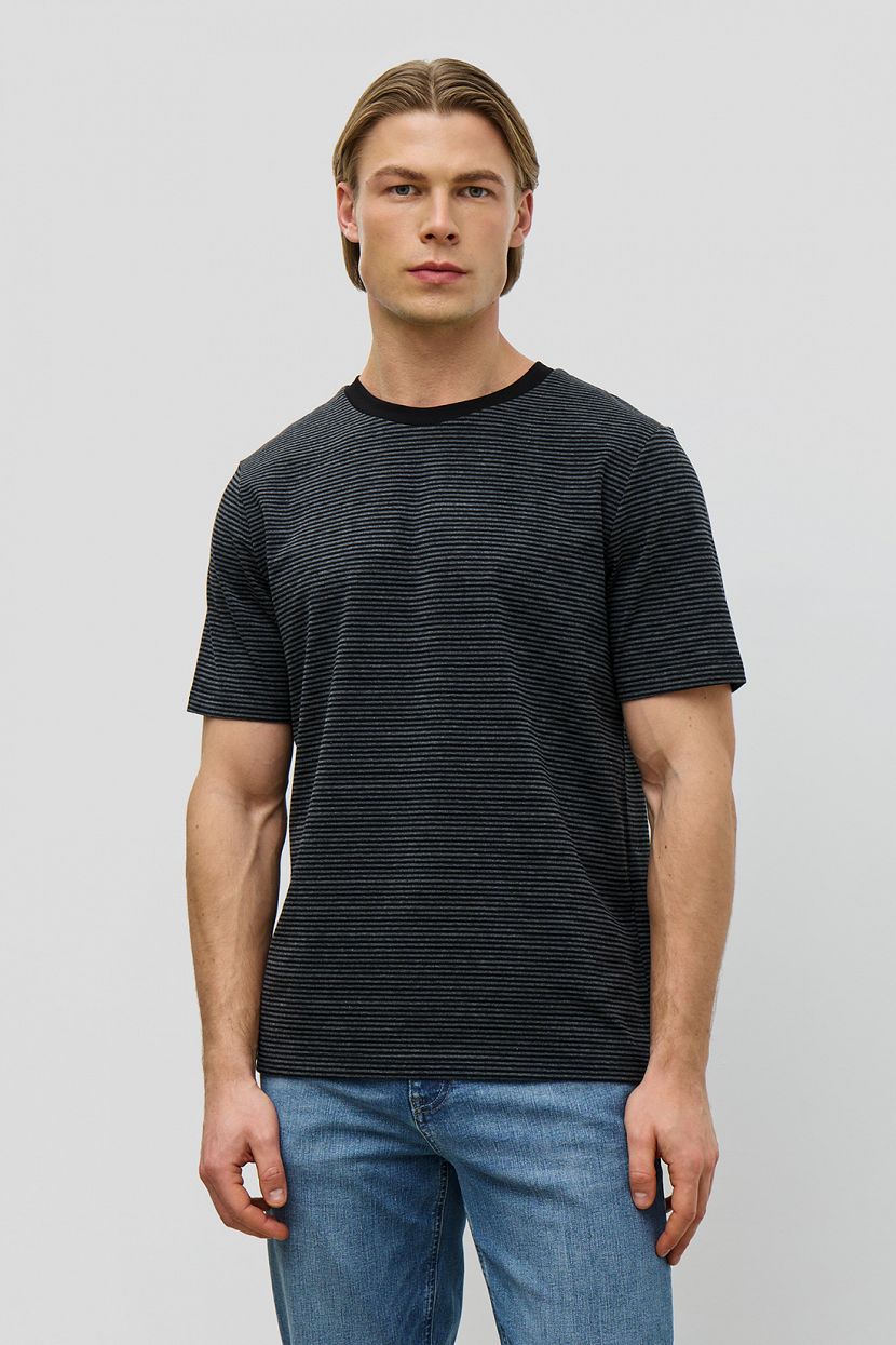 Хлопковая футболка прямого кроя в полоску, XL, серый