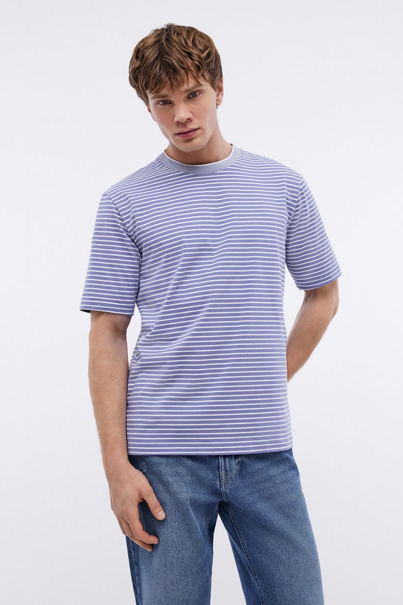 Футболка в полоску с отделкой из трикотажа-пике 1019₽