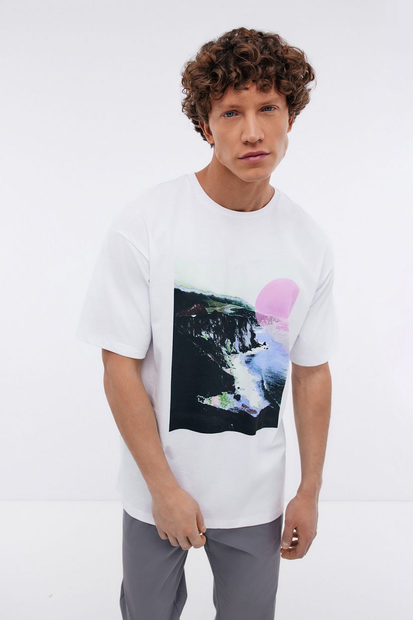 Футболка из хлопкового джерси с принтом 3XL белый 1019₽