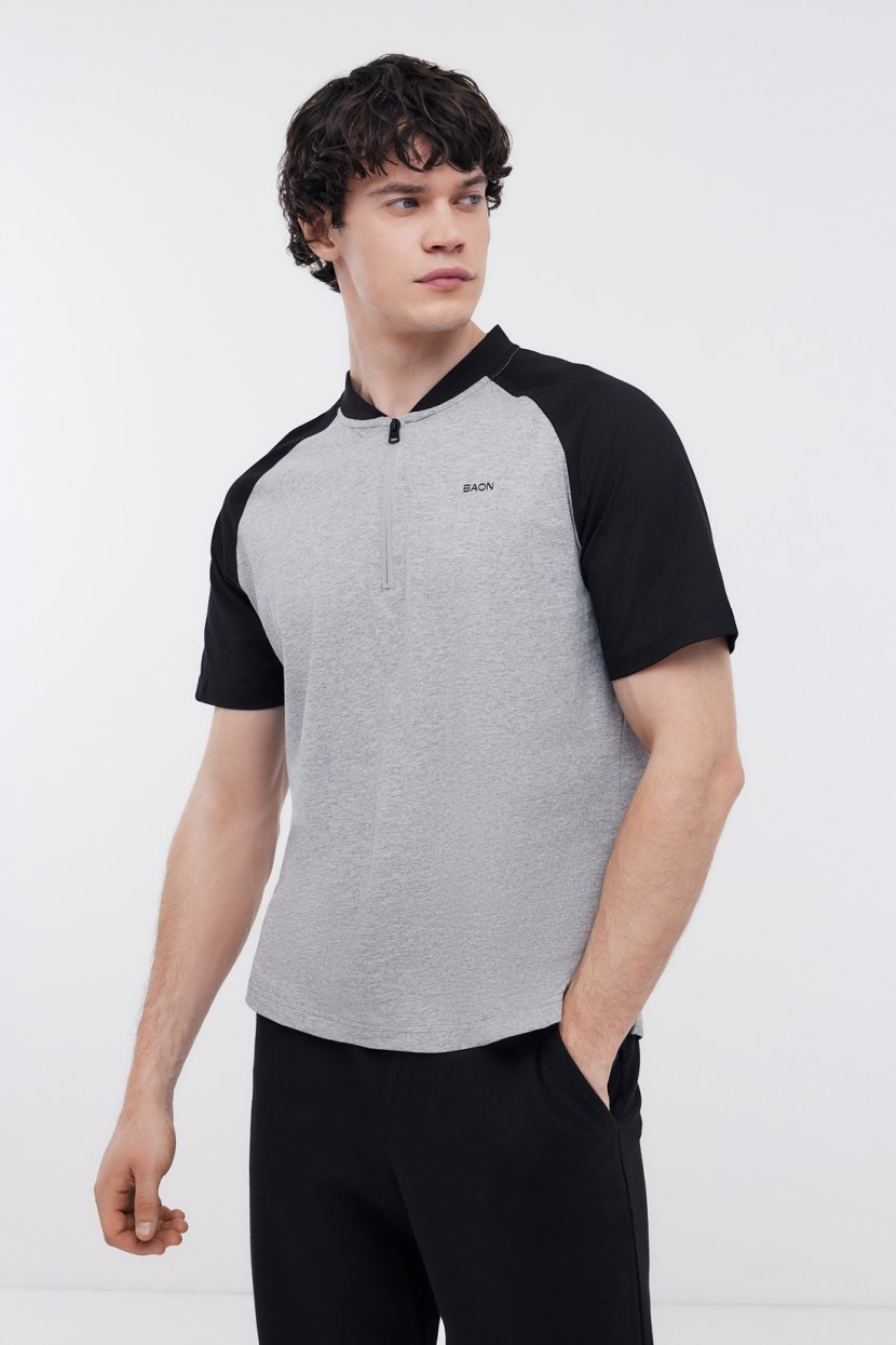 Футболка из хлопка с планкой на молнии 3XL серый 1199₽