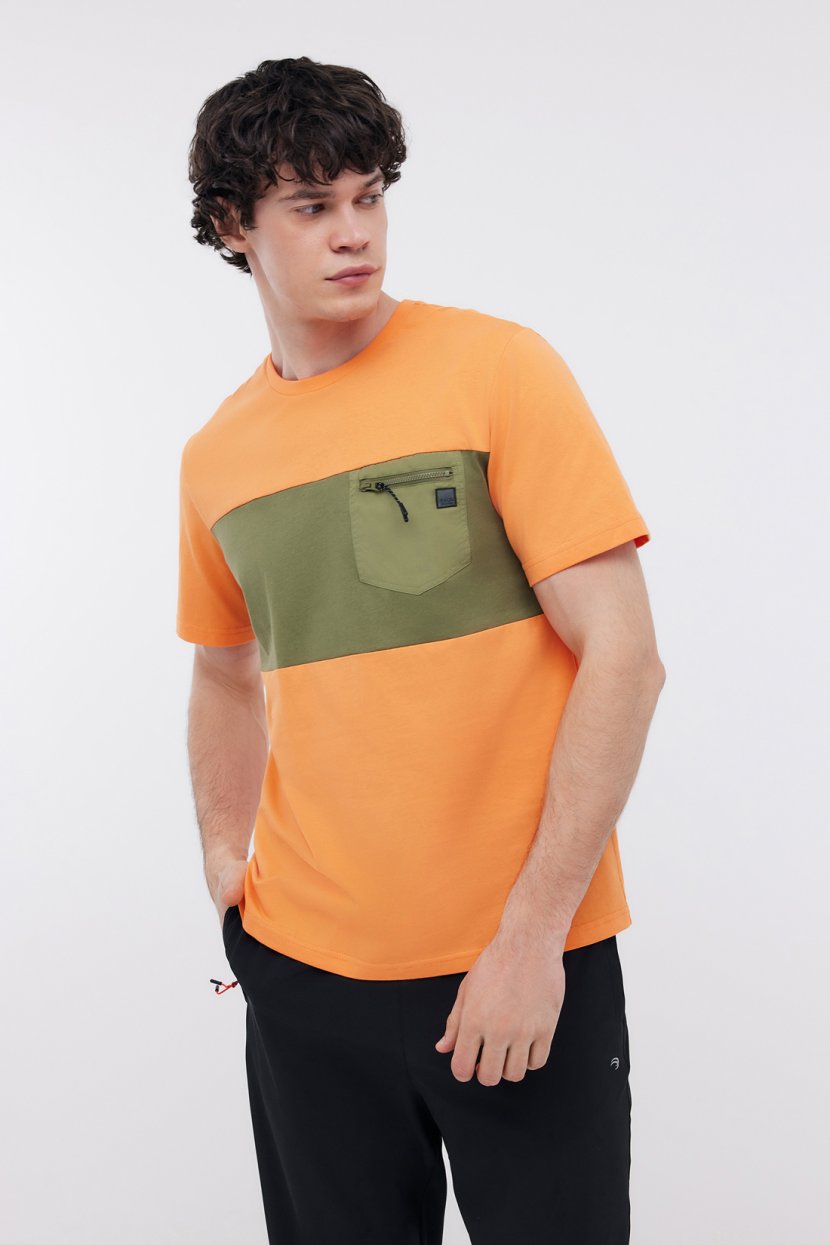 Футболка из хлопка прямого кроя с карманом оранжевый 1199₽