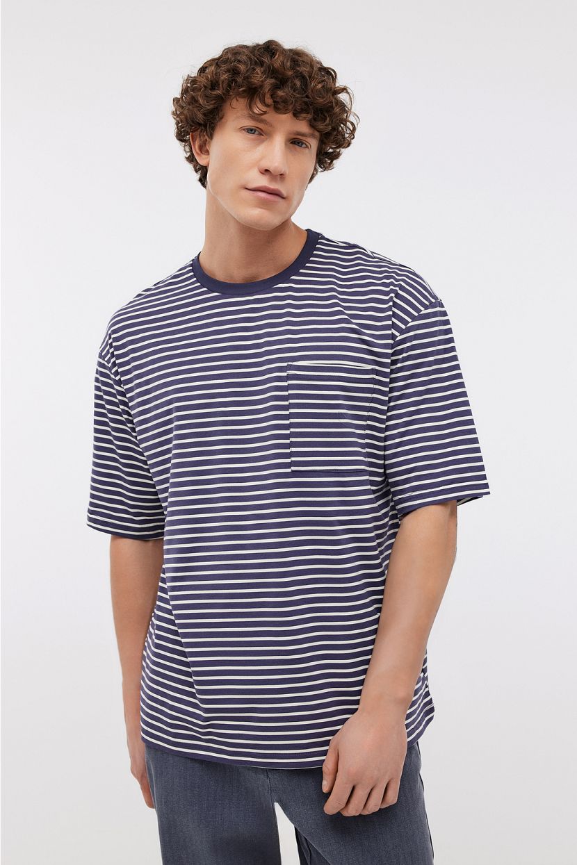 Футболка оверсайз из хлопка в полоску 3XL синий 1019₽
