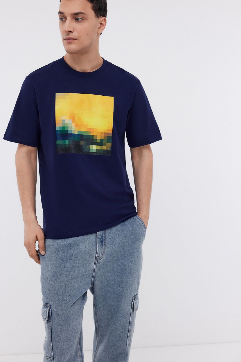 Трикотажная футболка с фотопринтом, XXL, синий