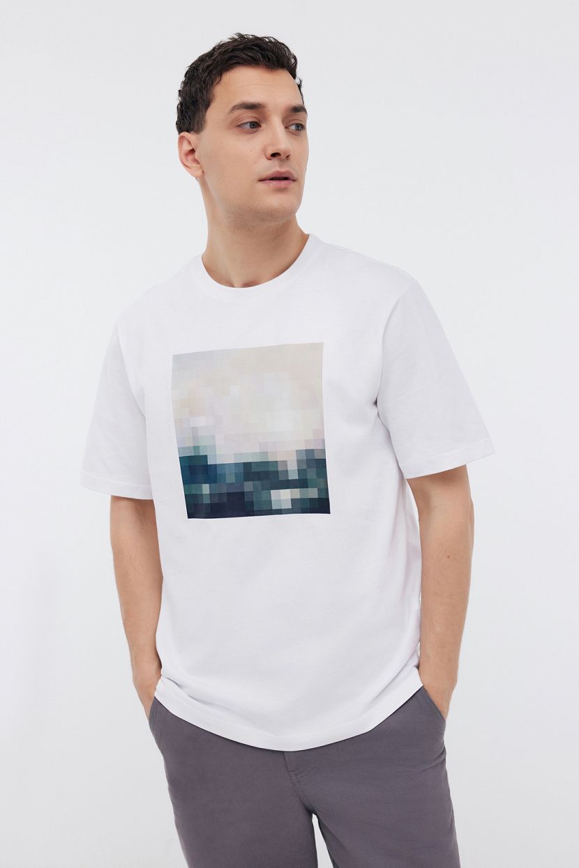 Трикотажная футболка с фотопринтом, XXL, белый