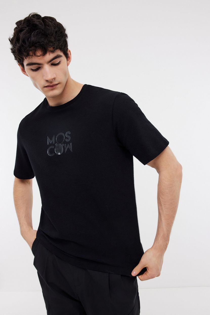 Базовая футболка из хлопка с шрифтовым принтом, черный
