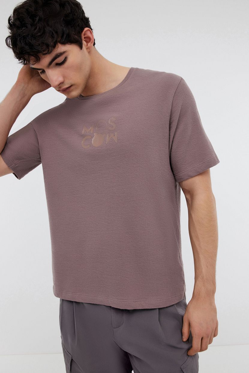 Базовая футболка из хлопка с шрифтовым принтом, розовый