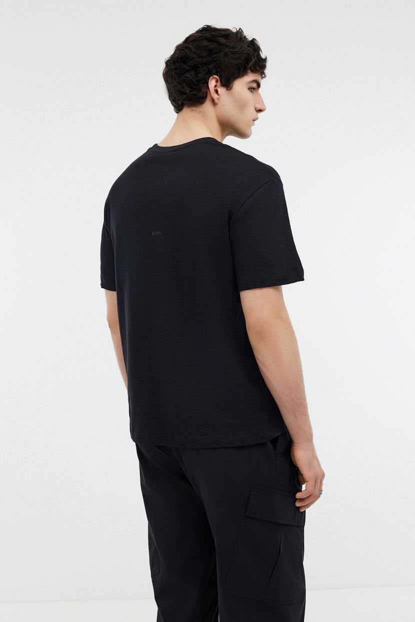 Свободная футболка из смесового льна (арт. BAON B7324019), размер XL, цвет черный Свободная футболка из смесового льна (арт. BAON B7324019) - фото 3