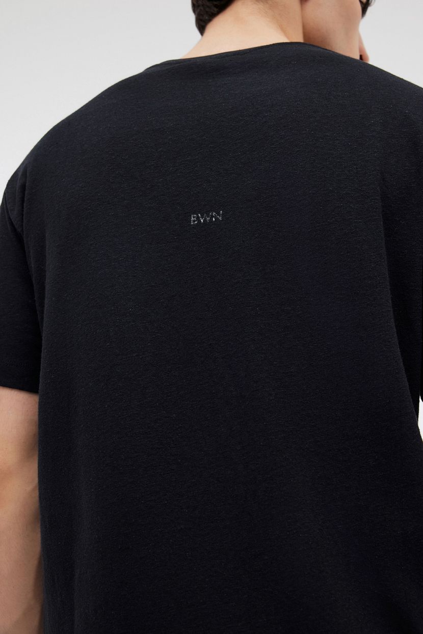 Свободная футболка из смесового льна (арт. BAON B7324019), размер XL, цвет черный Свободная футболка из смесового льна (арт. BAON B7324019) - фото 5