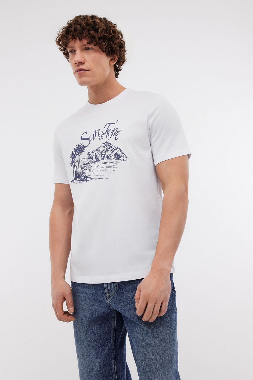 Футболка из хлопкового джерси с пляжным принтом белый 1019₽