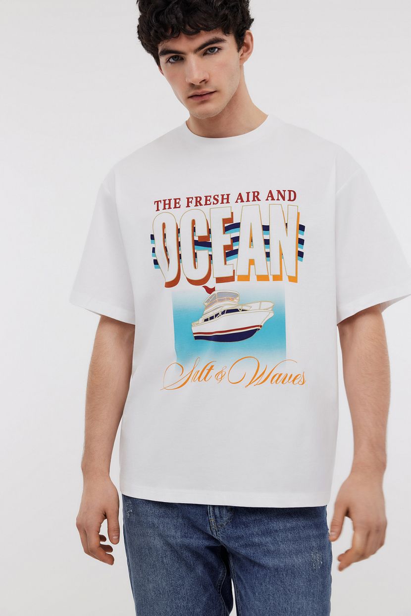 Футболка из хлопкового джерси с ретро принтом белый 1199₽