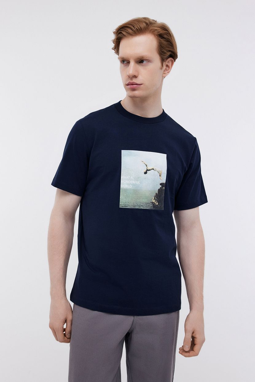 Футболка из хлопкового джерси с фотопринтом 3XL синий 1199₽