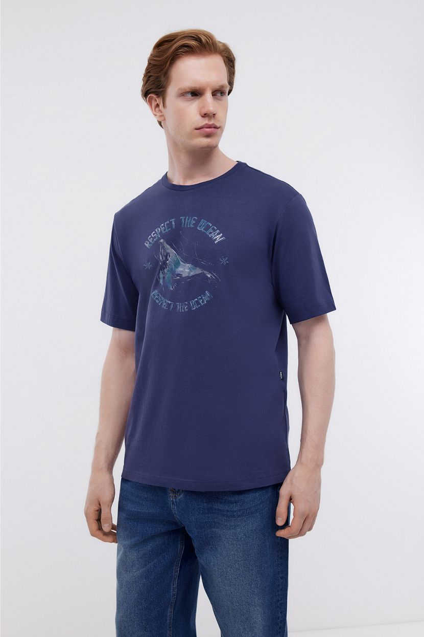 Футболка из хлопкового джерси с винтажным принтом синий 1139₽