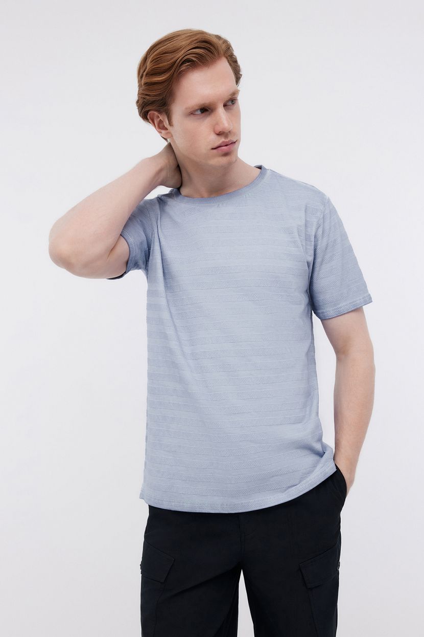 Прямая футболка из хлопка (арт. BAON B7324045), размер XXL, цвет голубой