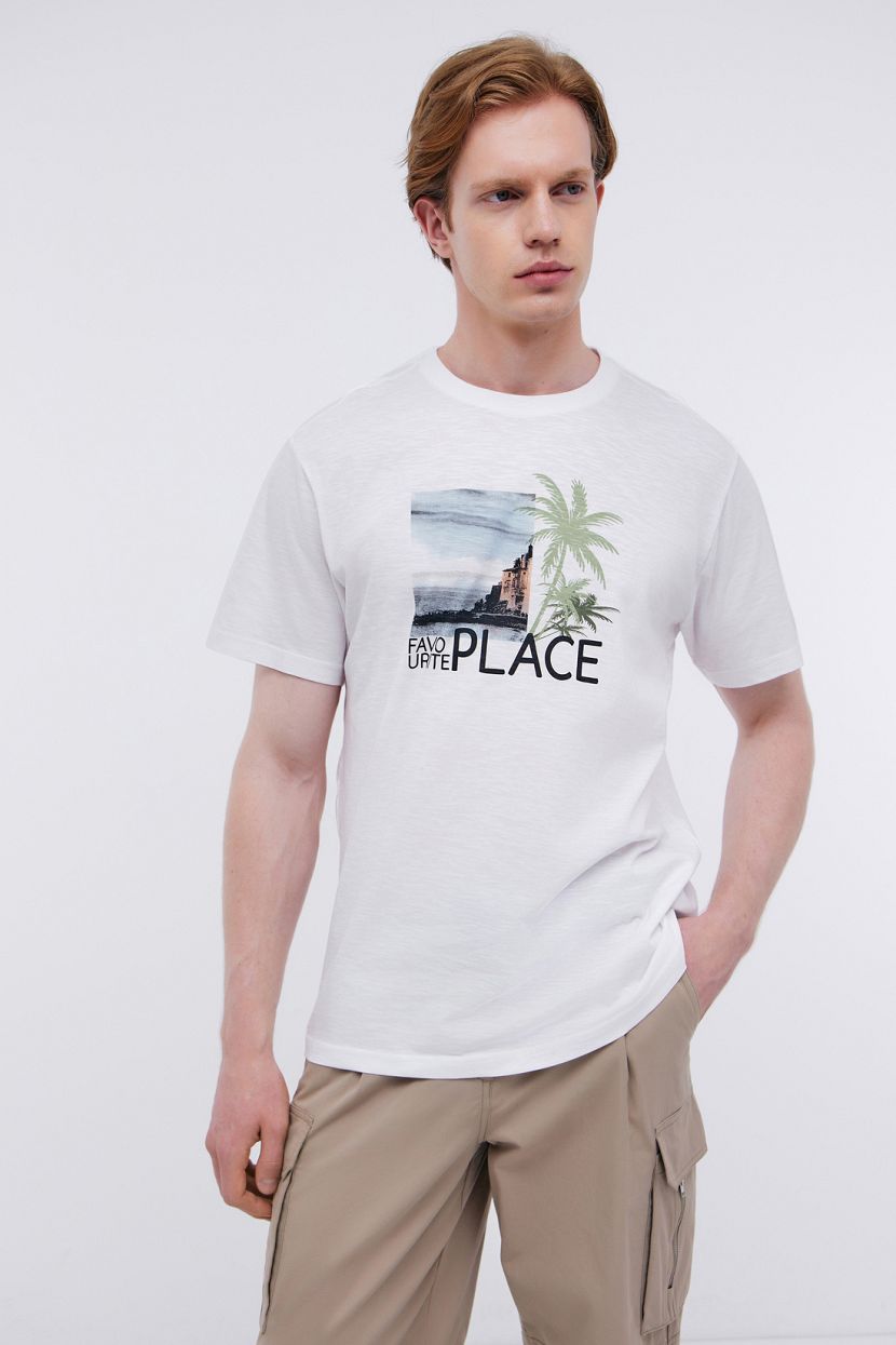 Базовая футболка из хлопка с принтом (арт. BAON B7324047), размер S, цвет белый Базовая футболка из хлопка с принтом (арт. BAON B7324047) - фото 1