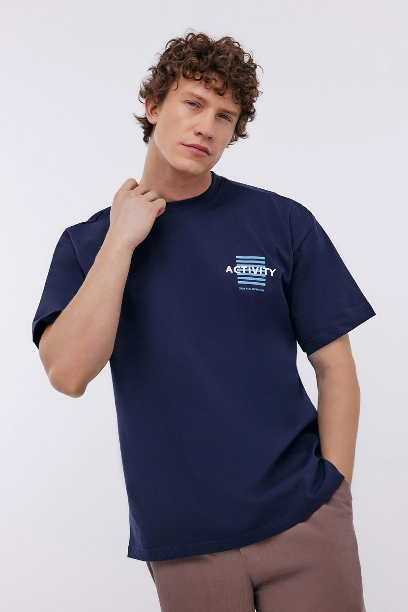 Футболка из хлопка с принтом 3XL синий 899₽