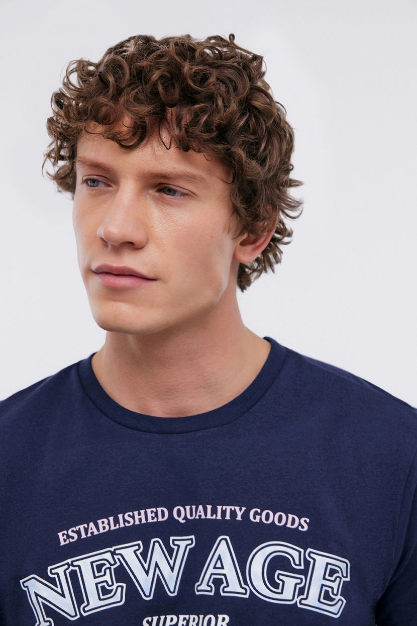 Базовая футболка из хлопка с принтом (арт. BAON B7324051), размер S, цвет синий Базовая футболка из хлопка с принтом (арт. BAON B7324051) - фото 4