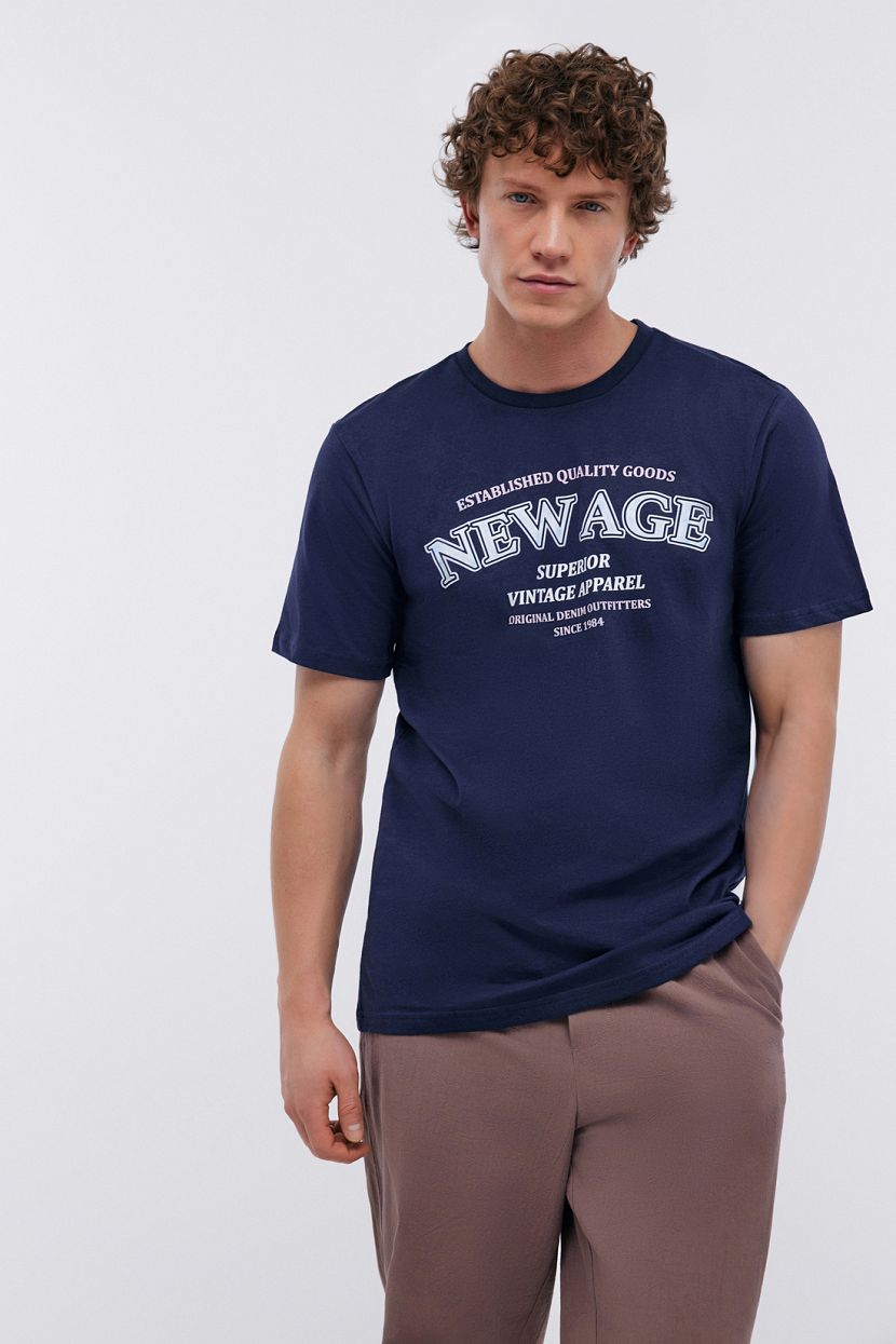 Базовая футболка из хлопка с принтом (арт. BAON B7324051), размер S, цвет синий Базовая футболка из хлопка с принтом (арт. BAON B7324051) - фото 1