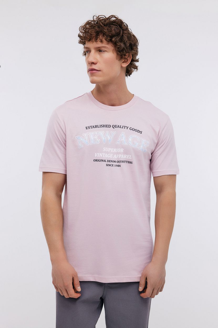 Базовая футболка из хлопка с принтом, XXL, розовый