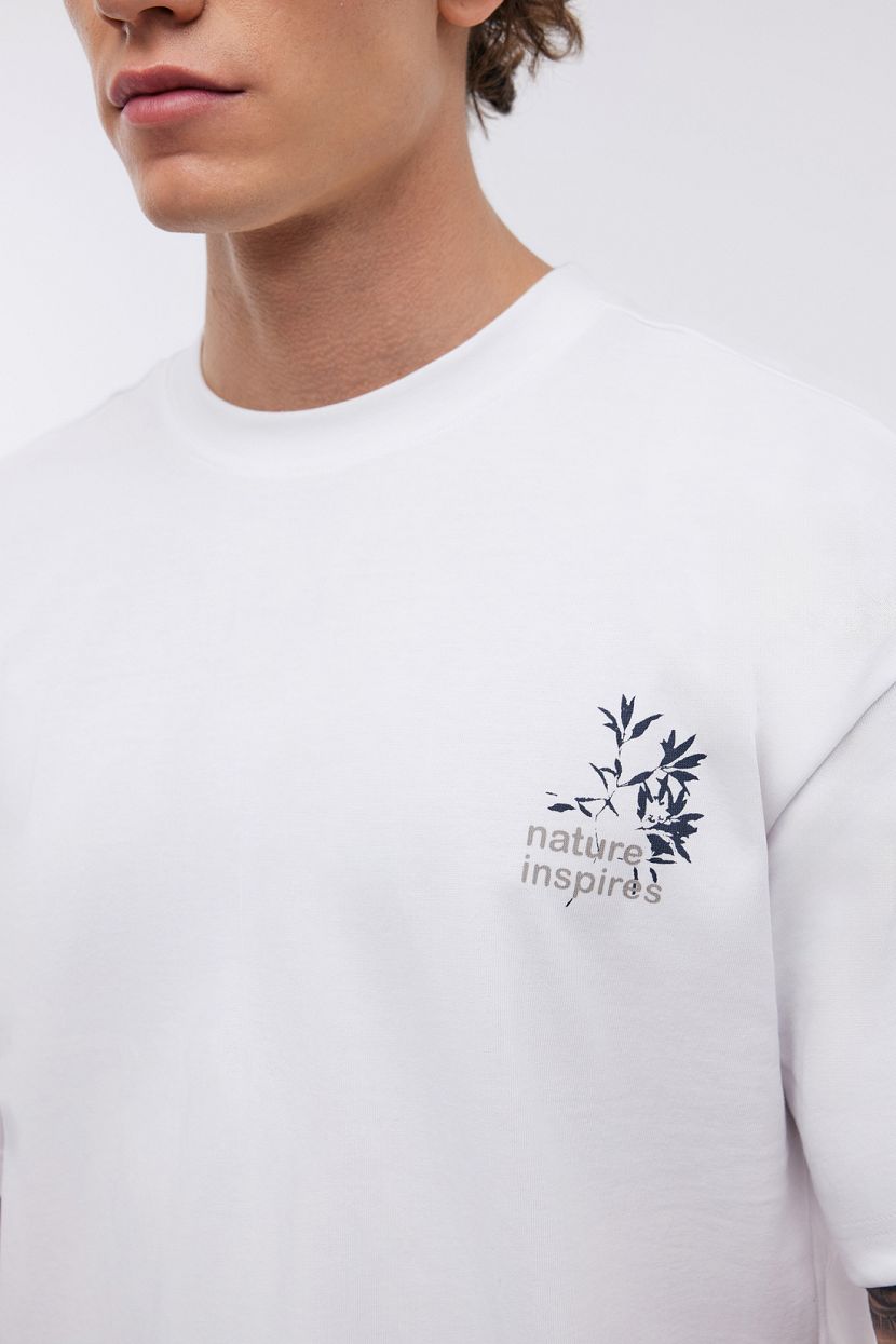 Однотонная футболка из хлопка с принтом (арт. BAON B7324052), размер XL, цвет белый Однотонная футболка из хлопка с принтом (арт. BAON B7324052) - фото 5