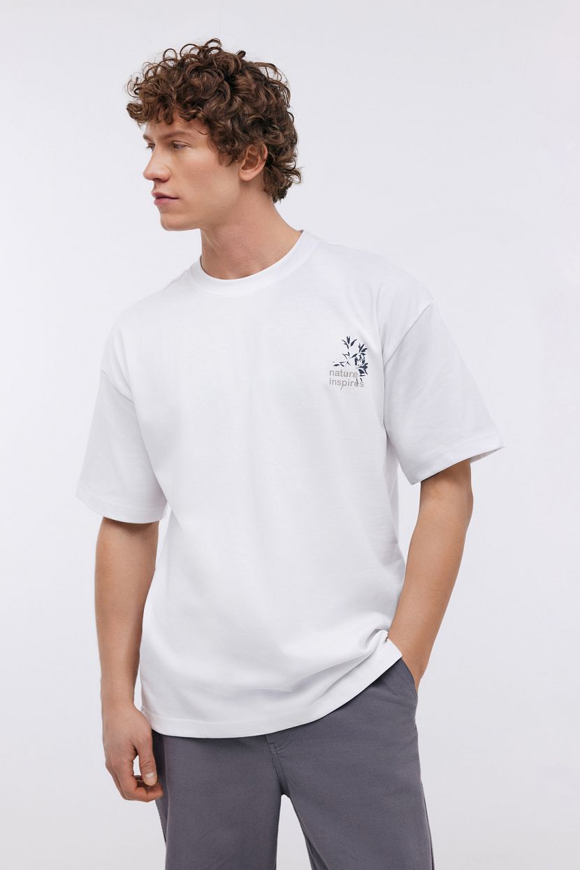 Однотонная футболка из хлопка с принтом, XXL, белый