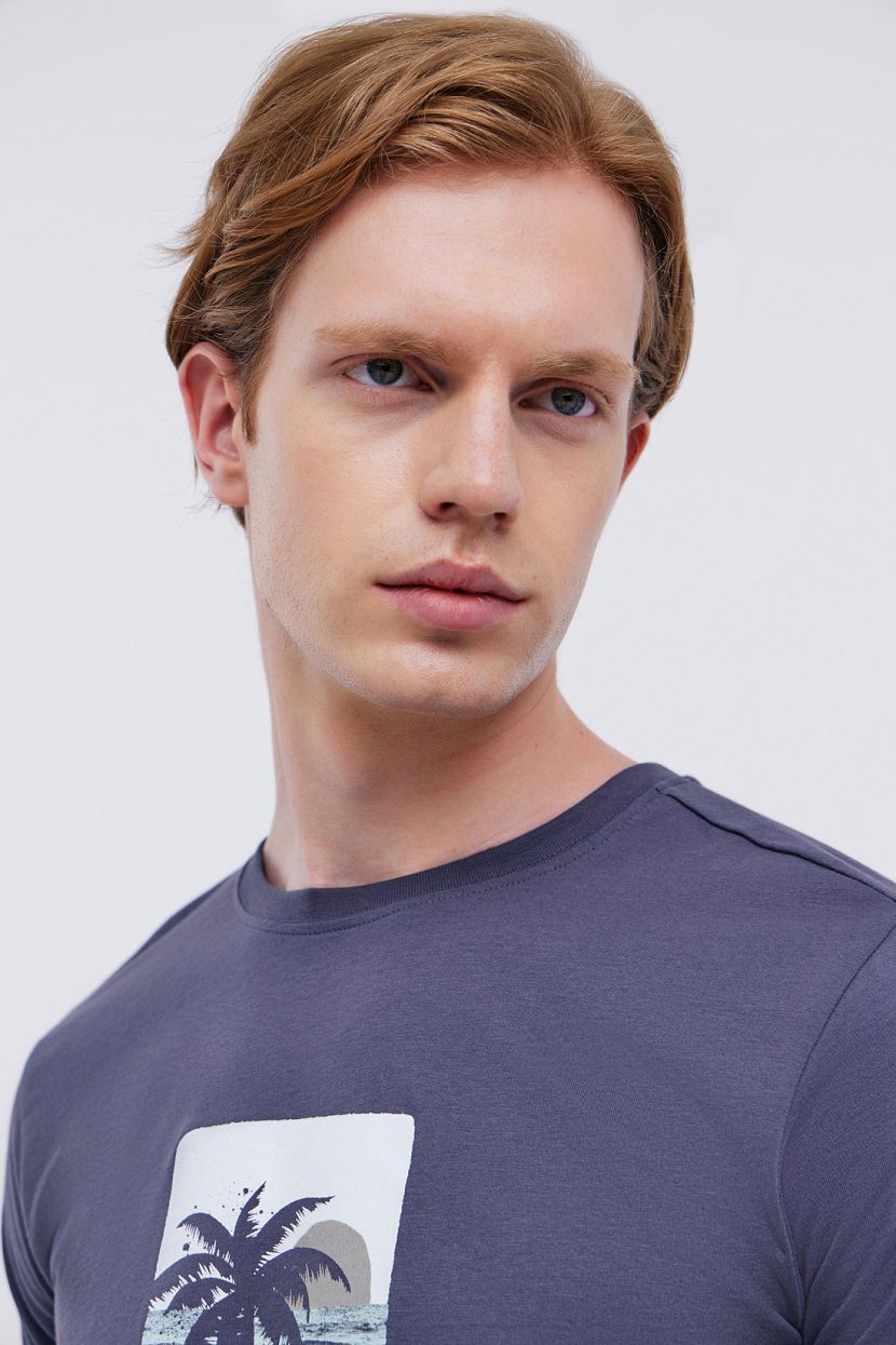 Базовая футболка из джерси с принтом (арт. BAON B7324054), размер XL, цвет серый Базовая футболка из джерси с принтом (арт. BAON B7324054) - фото 4