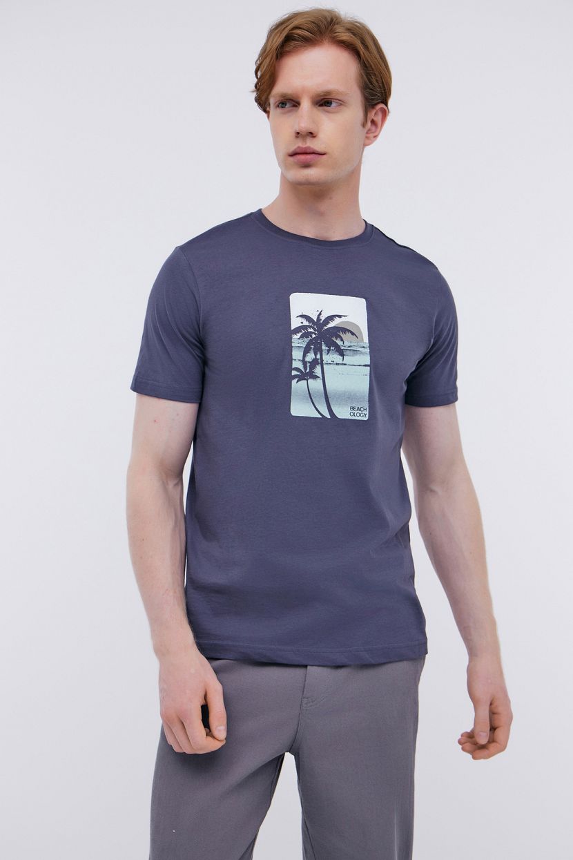 Базовая футболка из джерси с принтом (арт. BAON B7324054), размер XL, цвет серый