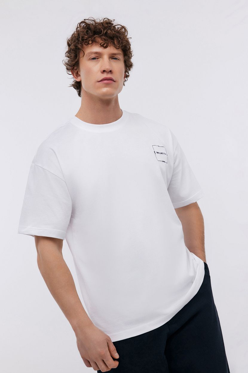 Базовая футболка из хлопка с принтом, XXL, белый