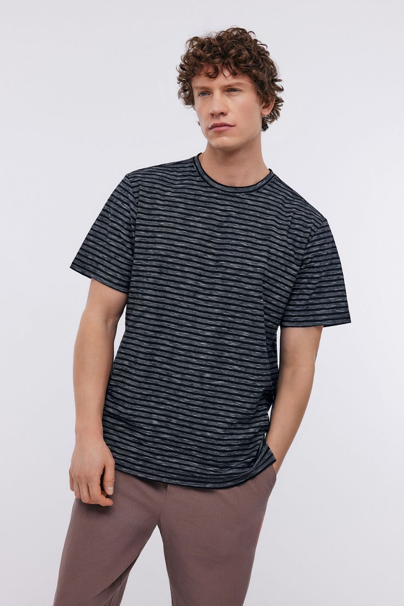 Футболка из хлопка в полоску 3XL черный 899₽