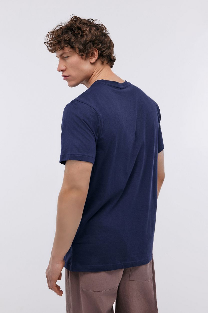 Прямая футболка из хлопка с принтом (арт. BAON B7324066), размер 3XL, цвет синий Прямая футболка из хлопка с принтом (арт. BAON B7324066) - фото 3